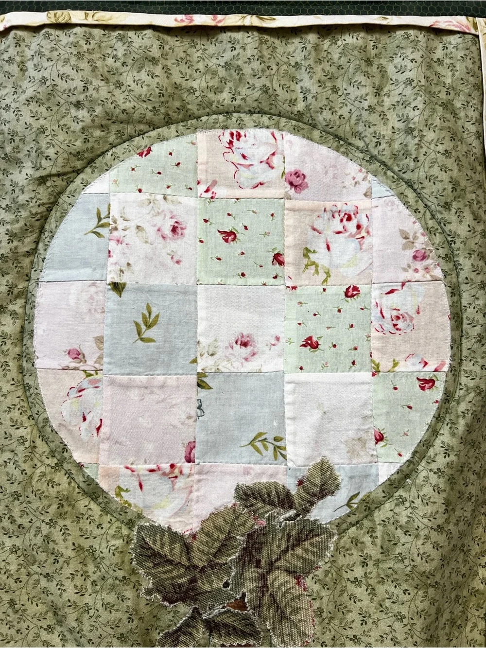 Handmade Green Quilted Wall Hanging - Botanical Tree Design